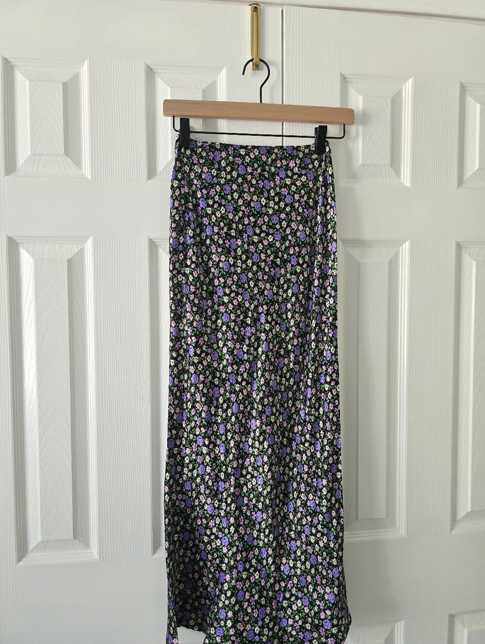 Topshop Black Floral Maxi Skirt with Purple and Green Blooms